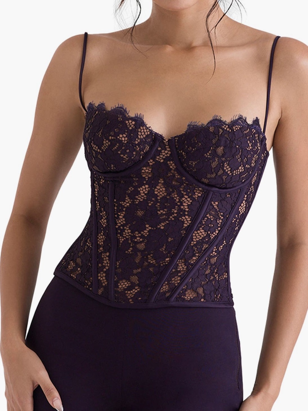 House of CB Dark Purple Lace Underwire Corset Camisole - Picture 5 of 13